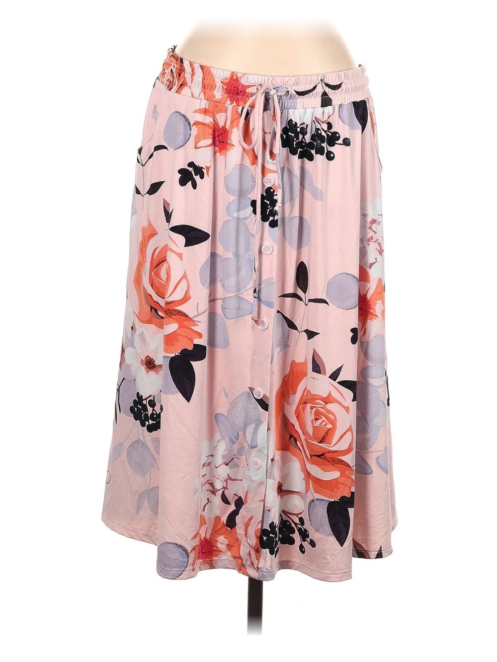 LuLaRoe Pink Floral Button-Front Midi Skirt